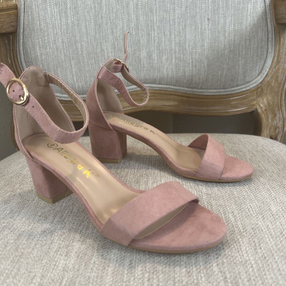 Allegra K Ankle Strap Block Low Heel Sandal Women's 6 Light Pink Wedding Summer - Picture 7 of 12